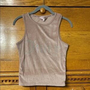 Juicy Couture Y2K Tan Rose Velour Rhinestone Logo Sleeveless Sleepwear Tank Top